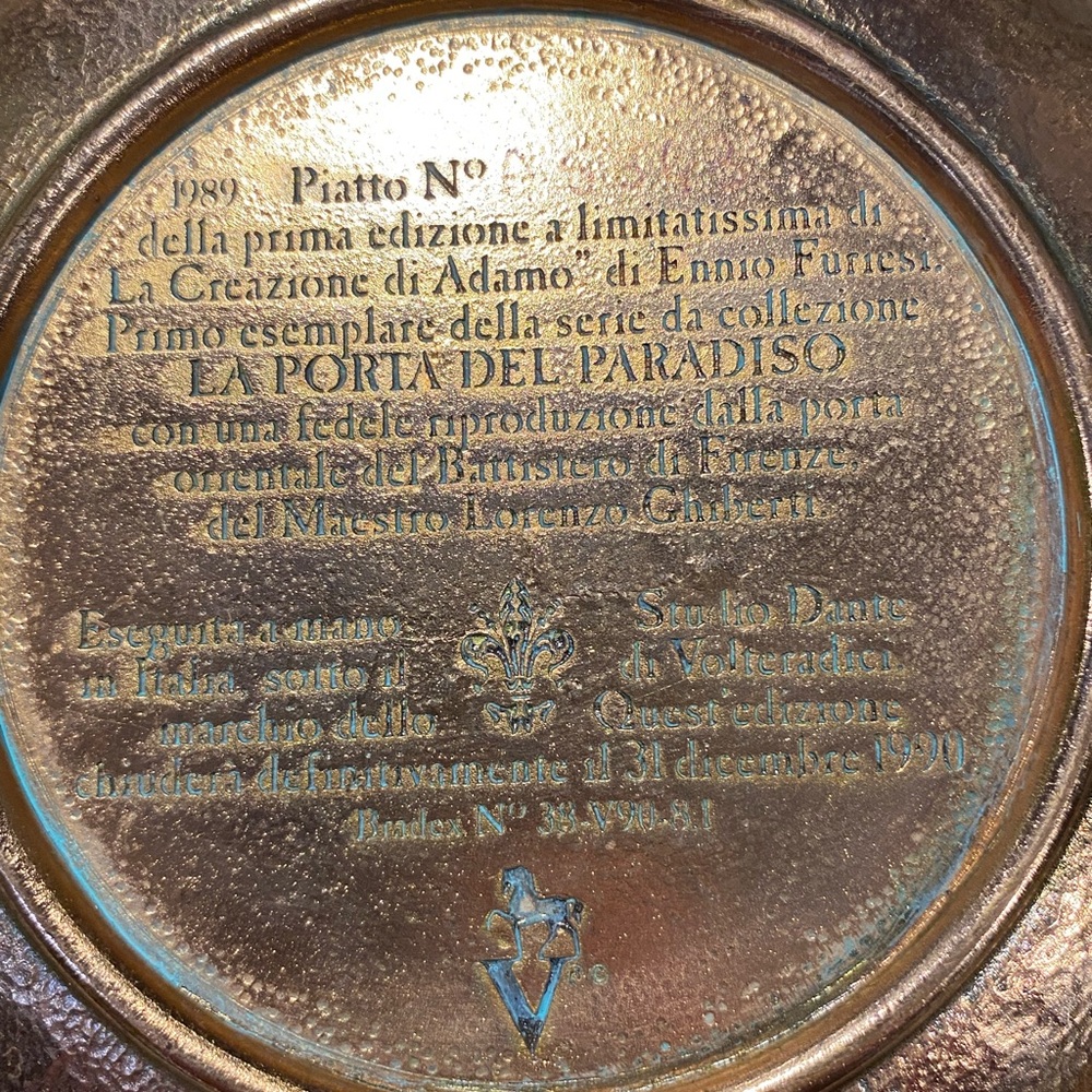 FURIESI 1989 LA PORTA DEL PARADISO STUDIO DANTE BRONZE WALL HANDING PLAQUE A1936 - Picture 2 of 2